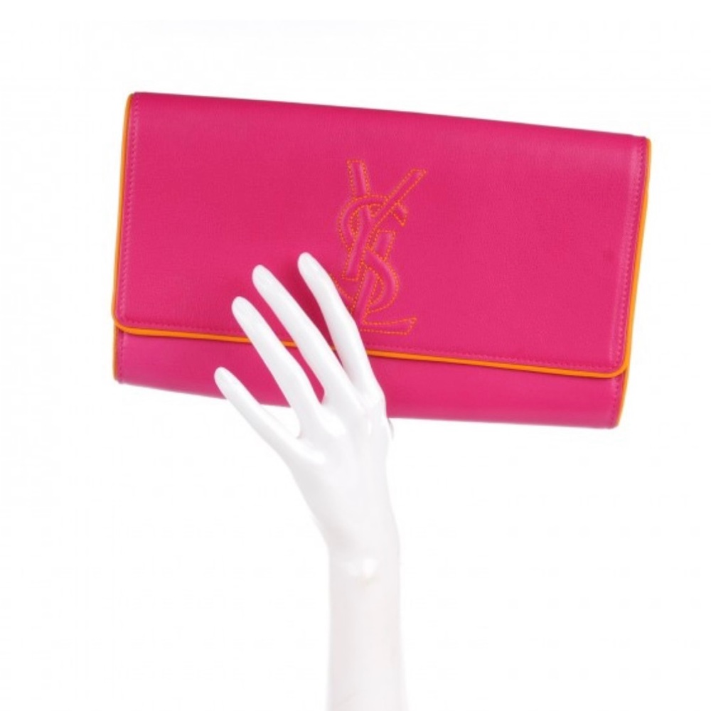 SAINT LAURENT
Goatskin Colorblock Belle De
Jour Clutch Fuchsia